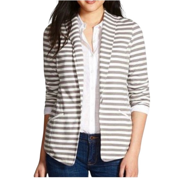 Caslon Women’s Gray White Striped Blazer Jacket Size Small Cotton - Picture 3 of 16